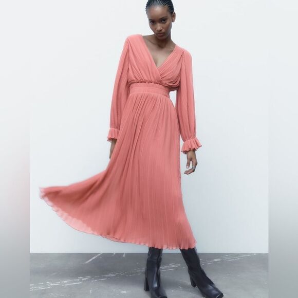 Zara Dresses & Skirts - Zara Pink Pleated Midi Dress New